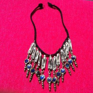 VINTAGE SILVER AND LAPIS STONE  NECKLACE HANDMADE IN AFGHANISTAN